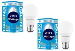 Read more about the article Halonix 2-in-1 Dimmable 9W,0.5W Multi Wattage Adjustable Light Led Bulb (Pack of 2), All Rounder led Bulb Base B22D
